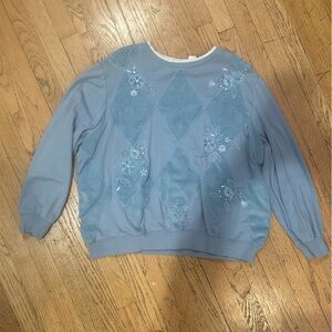 Alfred Dunner Blue and Cream Knit Top